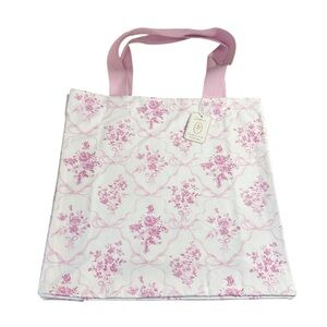 NEW Delphine PINK BOW & FLORAL REUSABLE TOTE BAG with Double Handles